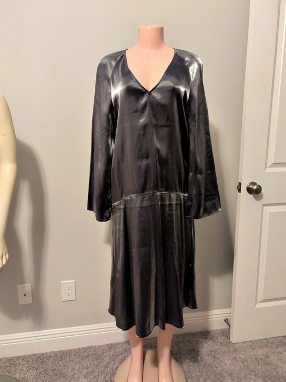 H&M Silver Metallic Midi Dress Size XS
